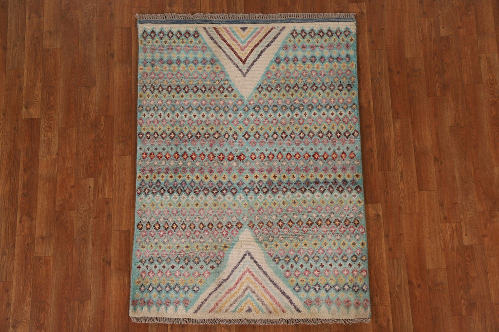 Turquoise Oushak Geometric Area Rug 3x5