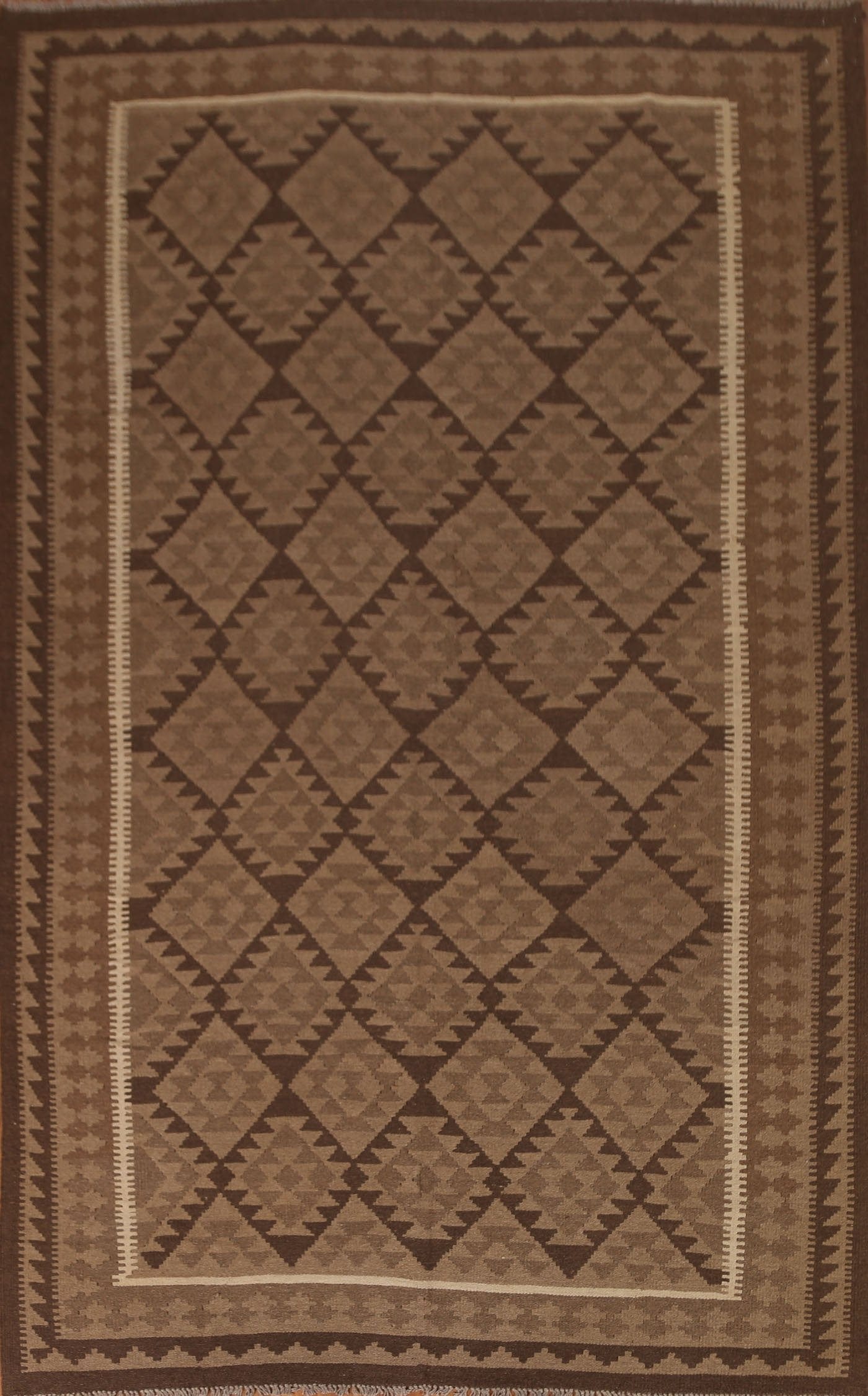 Brown Kilim Wool Area Rug 7x10