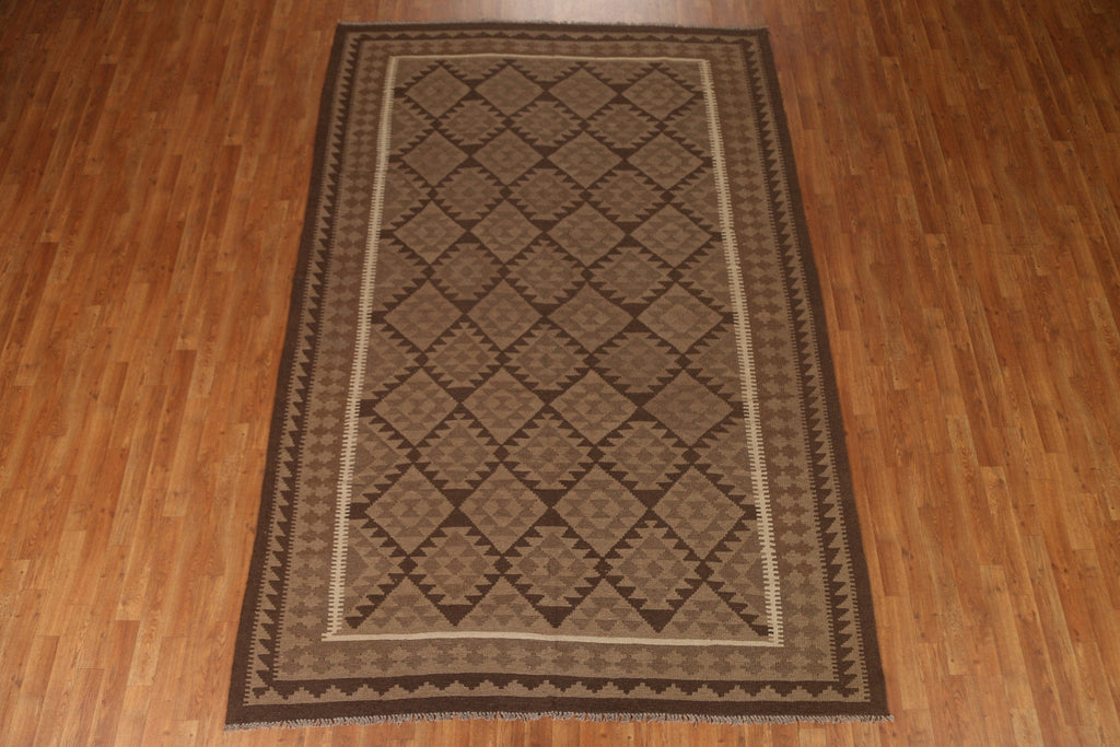 Brown Kilim Wool Area Rug 7x10