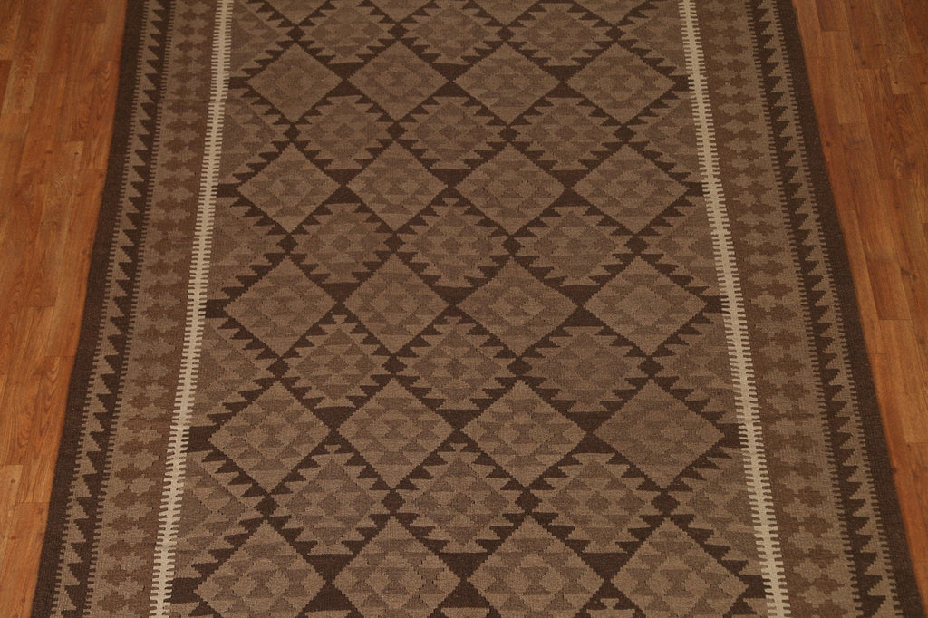 Brown Kilim Wool Area Rug 7x10