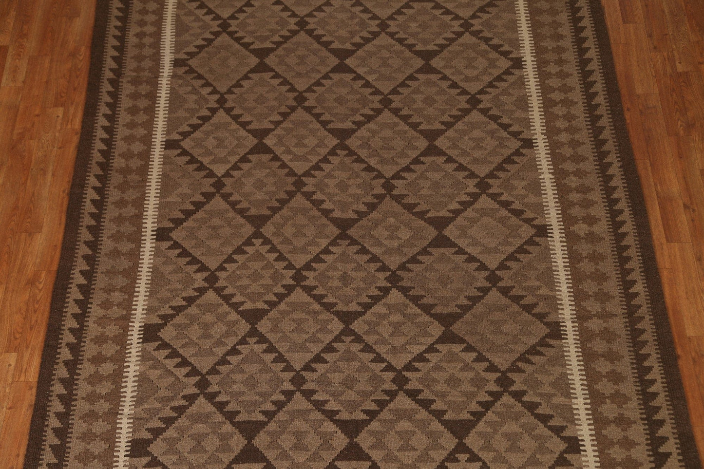 Brown Kilim Wool Area Rug 7x10