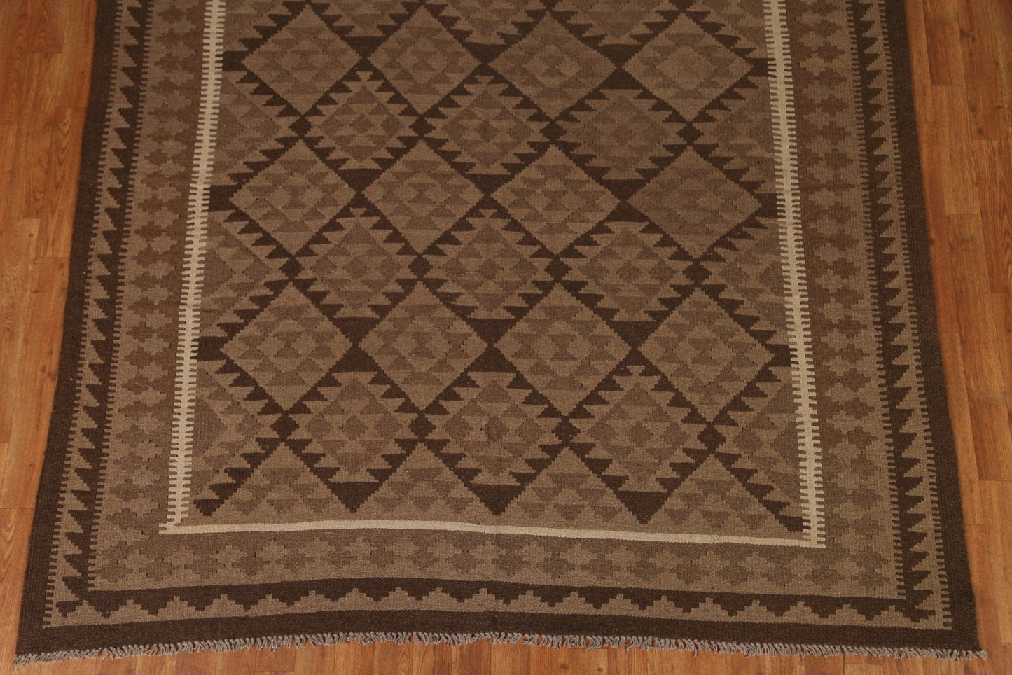 Brown Kilim Wool Area Rug 7x10