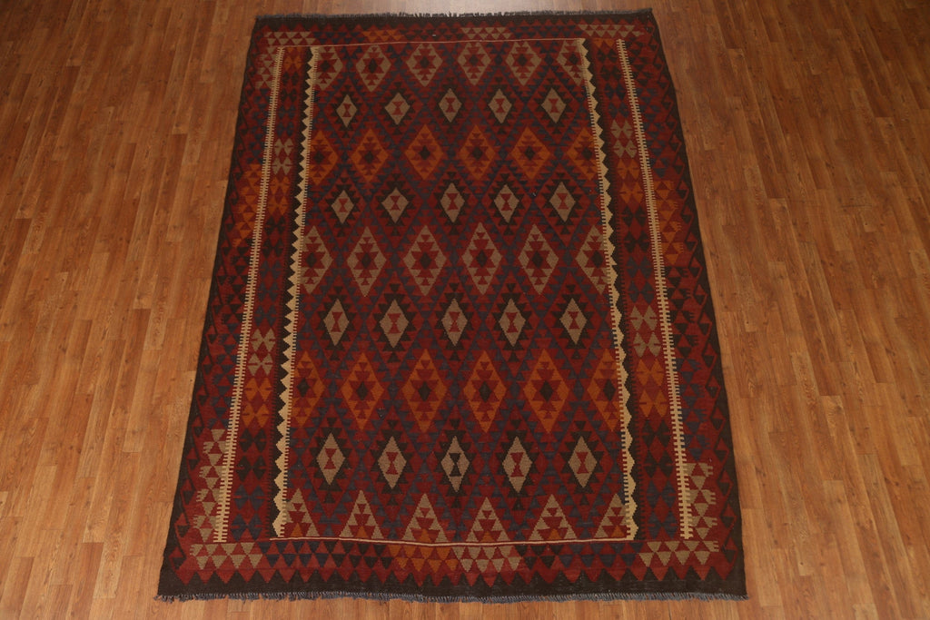 Geometric Kilim Wool Area Rug 7x10