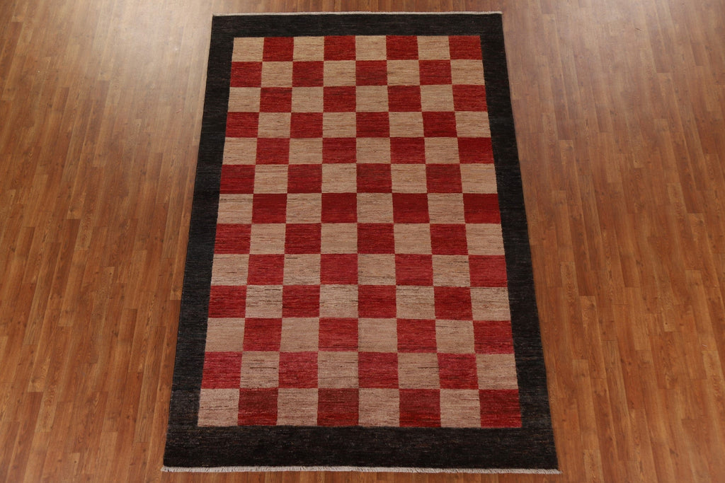 Checkered Gabbeh Kashkoli Modern Area Rug 6x10