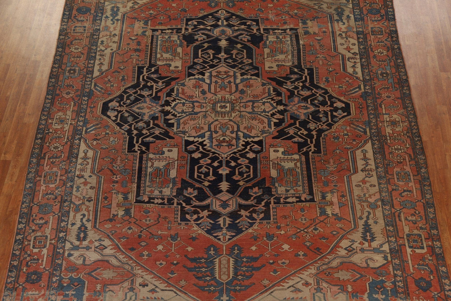 Pre-1900 Antique Vegetable Dye Heriz Serapi Persian Rug 10x13