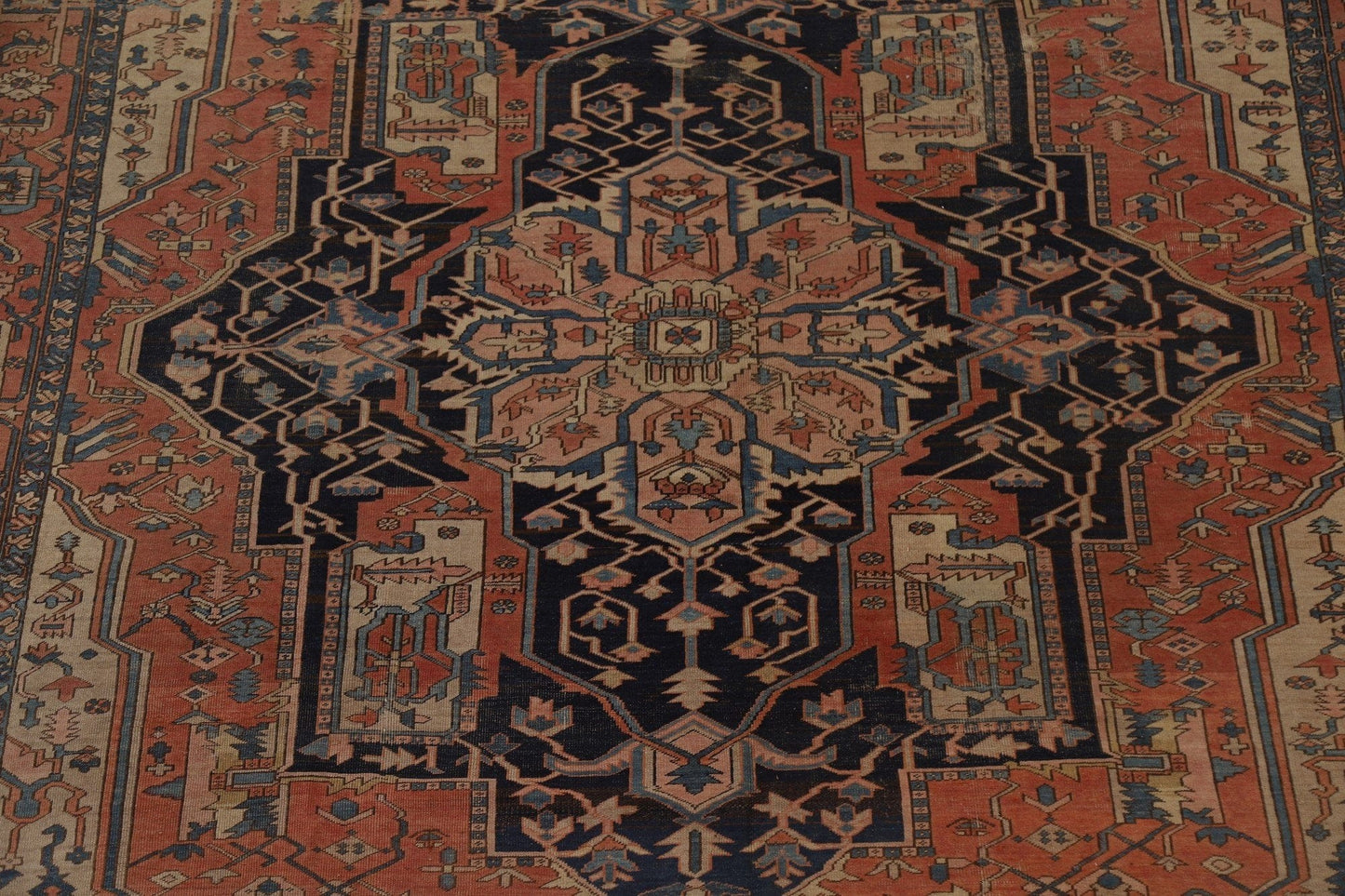 Pre-1900 Antique Vegetable Dye Heriz Serapi Persian Rug 10x13