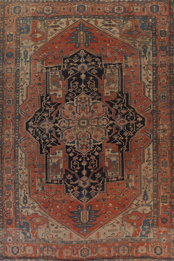 Pre-1900 Antique Vegetable Dye Heriz Serapi Persian Rug 10x13