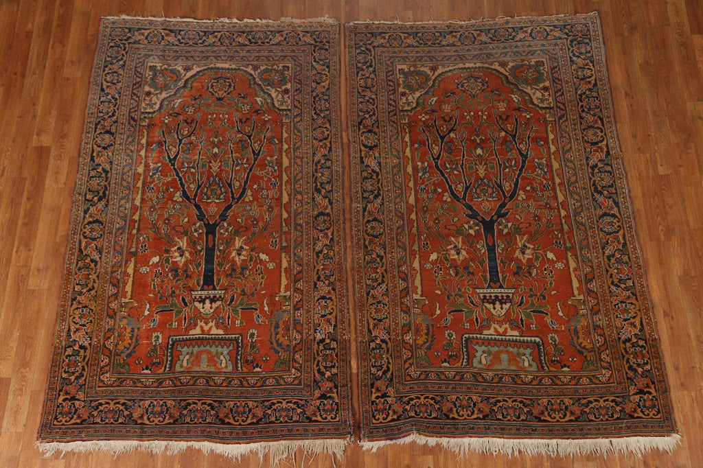 Pre-1900 Antique Vegetable Dye Set of 2 Dorokhsh Persian Area Rugs 4x6