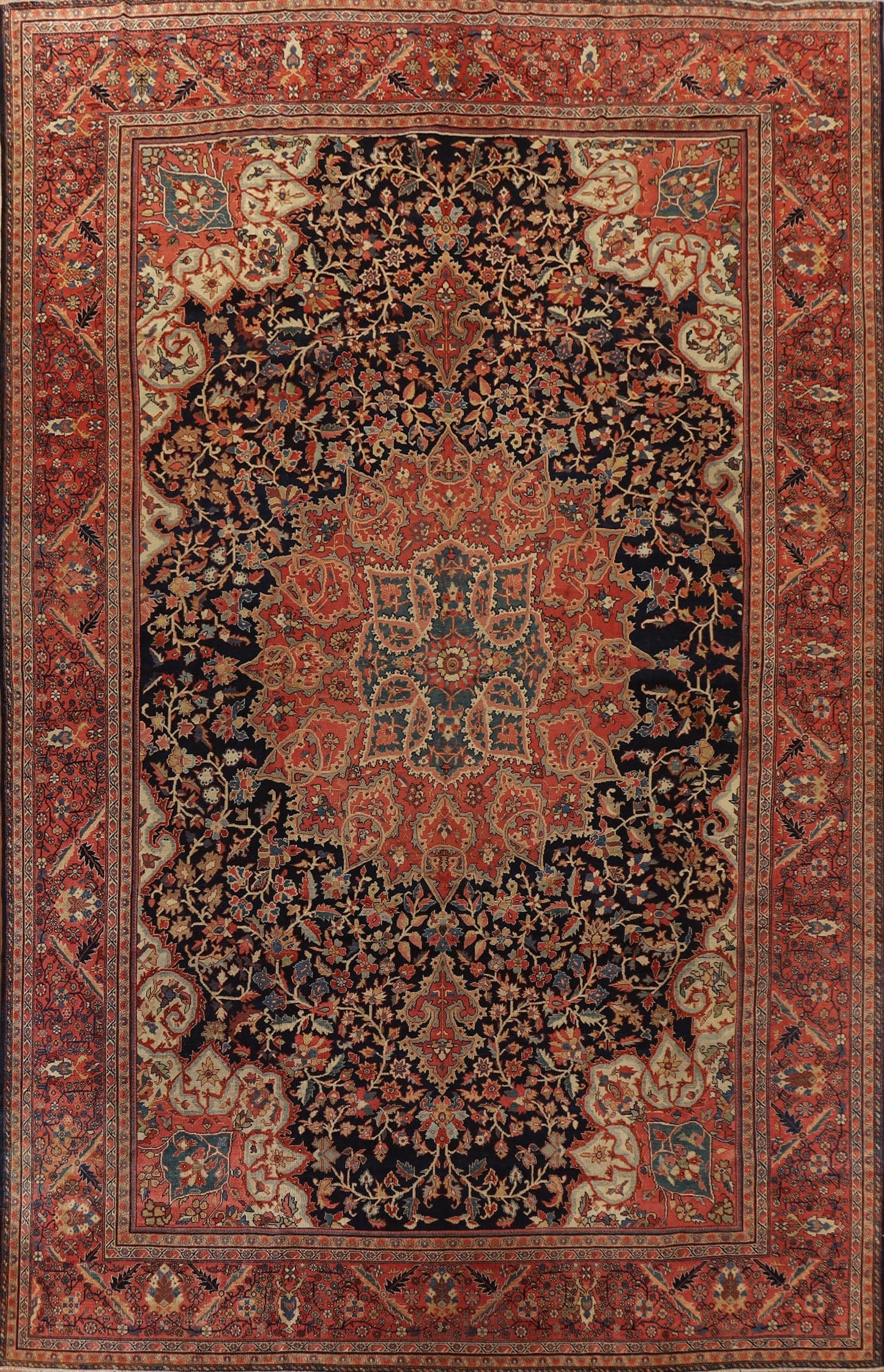 Pre-1900 Antique Vegetable Dye Sultanabad Persian Large Rug 11x14