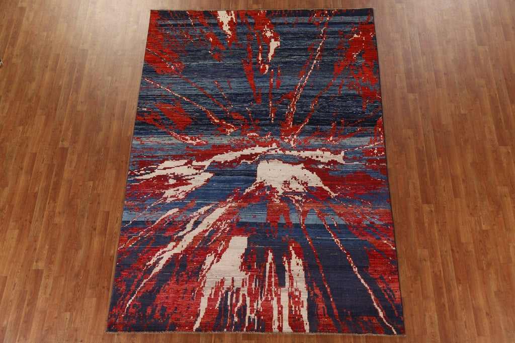 Navy Blue Modern Abstract Area Rug 7x9