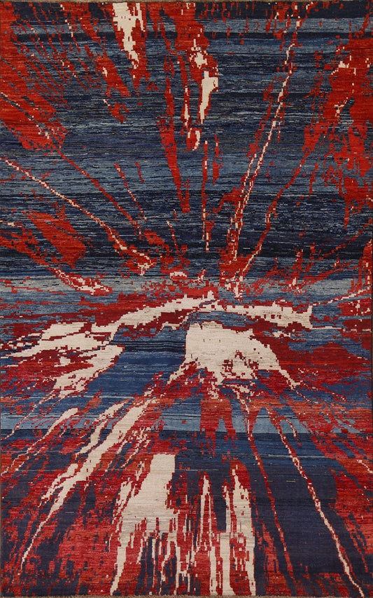 Navy Blue Modern Abstract Area Rug 7x9