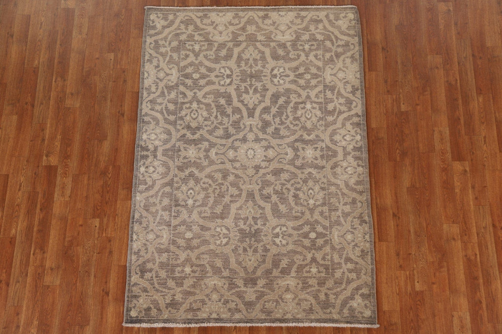 Brown Oushak Geometric Area Rug 4x6