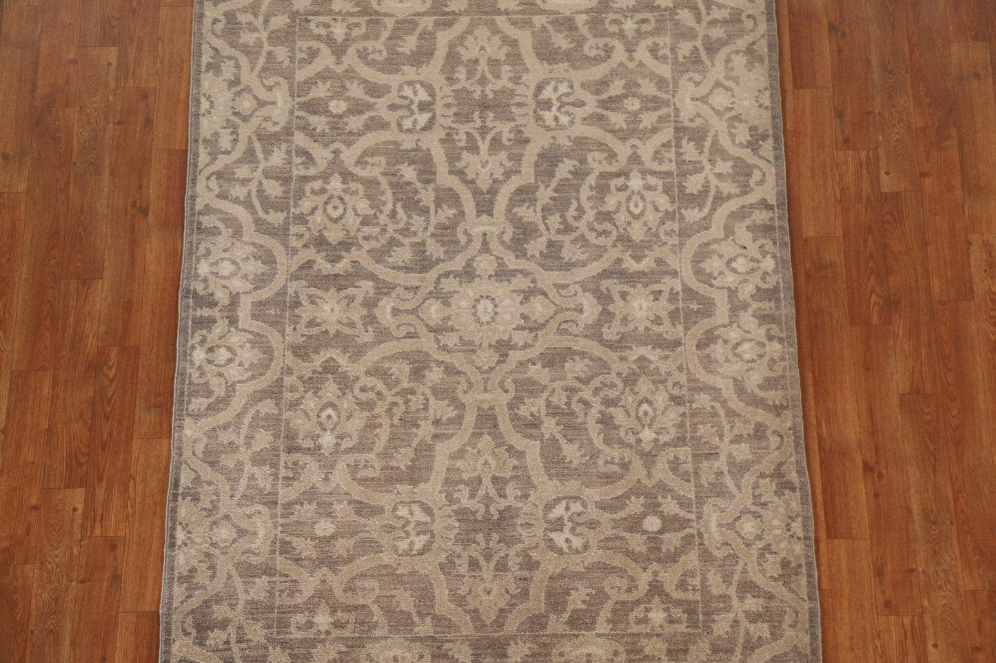 Brown Oushak Geometric Area Rug 4x6