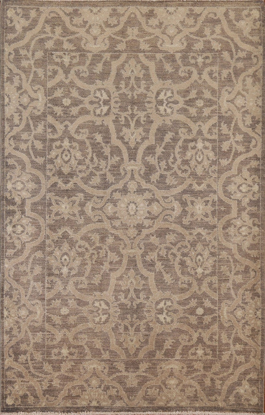 Brown Oushak Geometric Area Rug 4x6