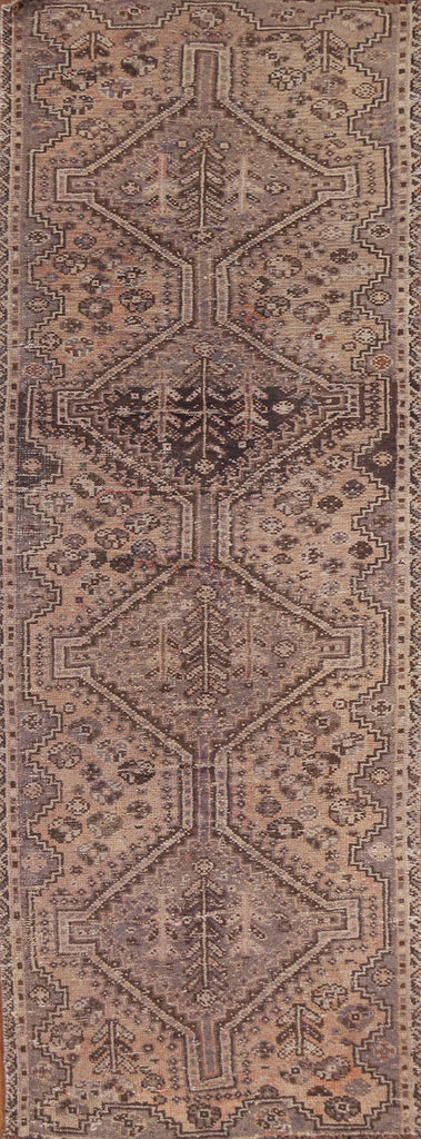 Antique Wool Qashqai Persian Runner Rug 3x9