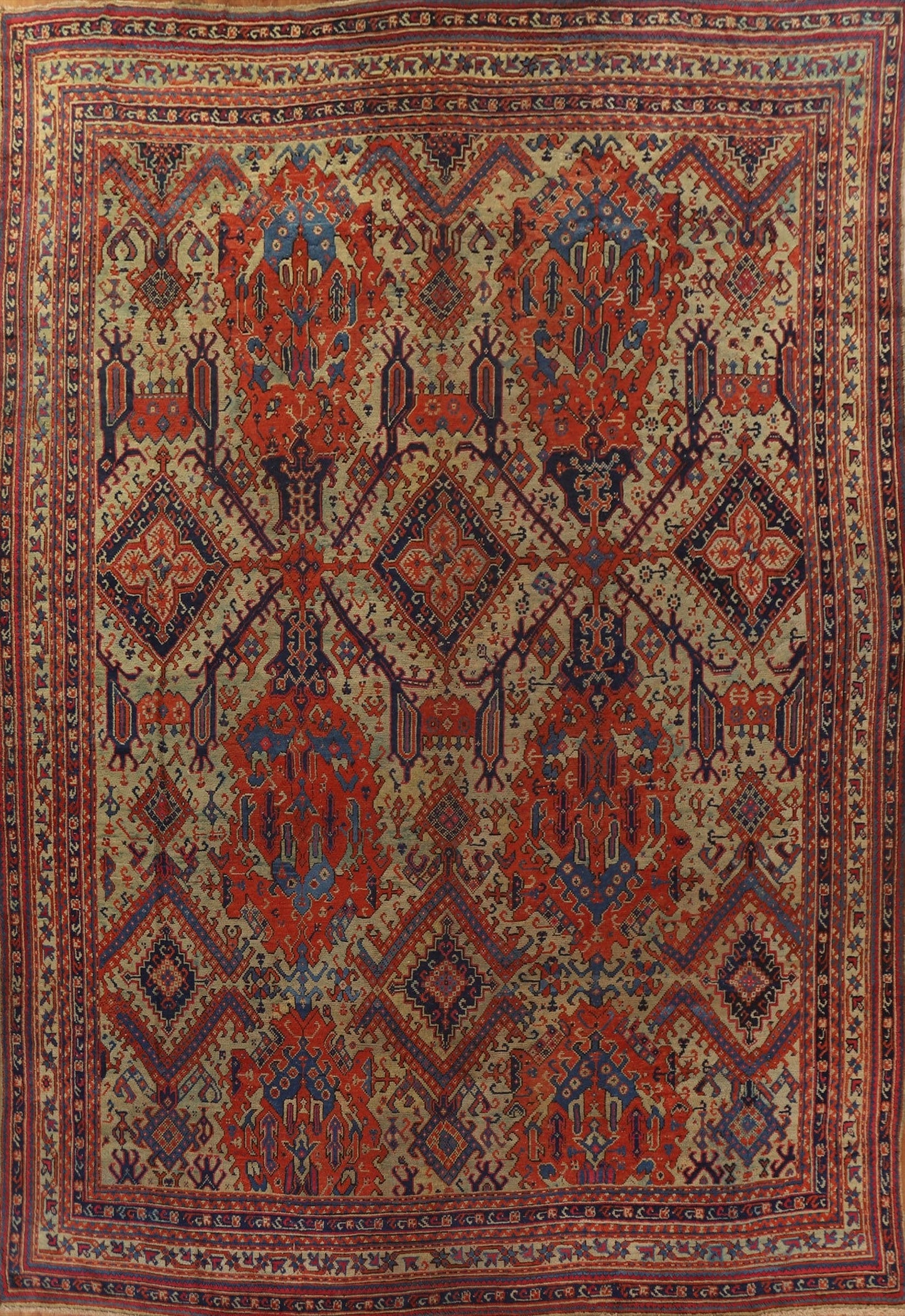 Pre-1900 Antique Vegetable Dye Oushak Large Rug 14x17