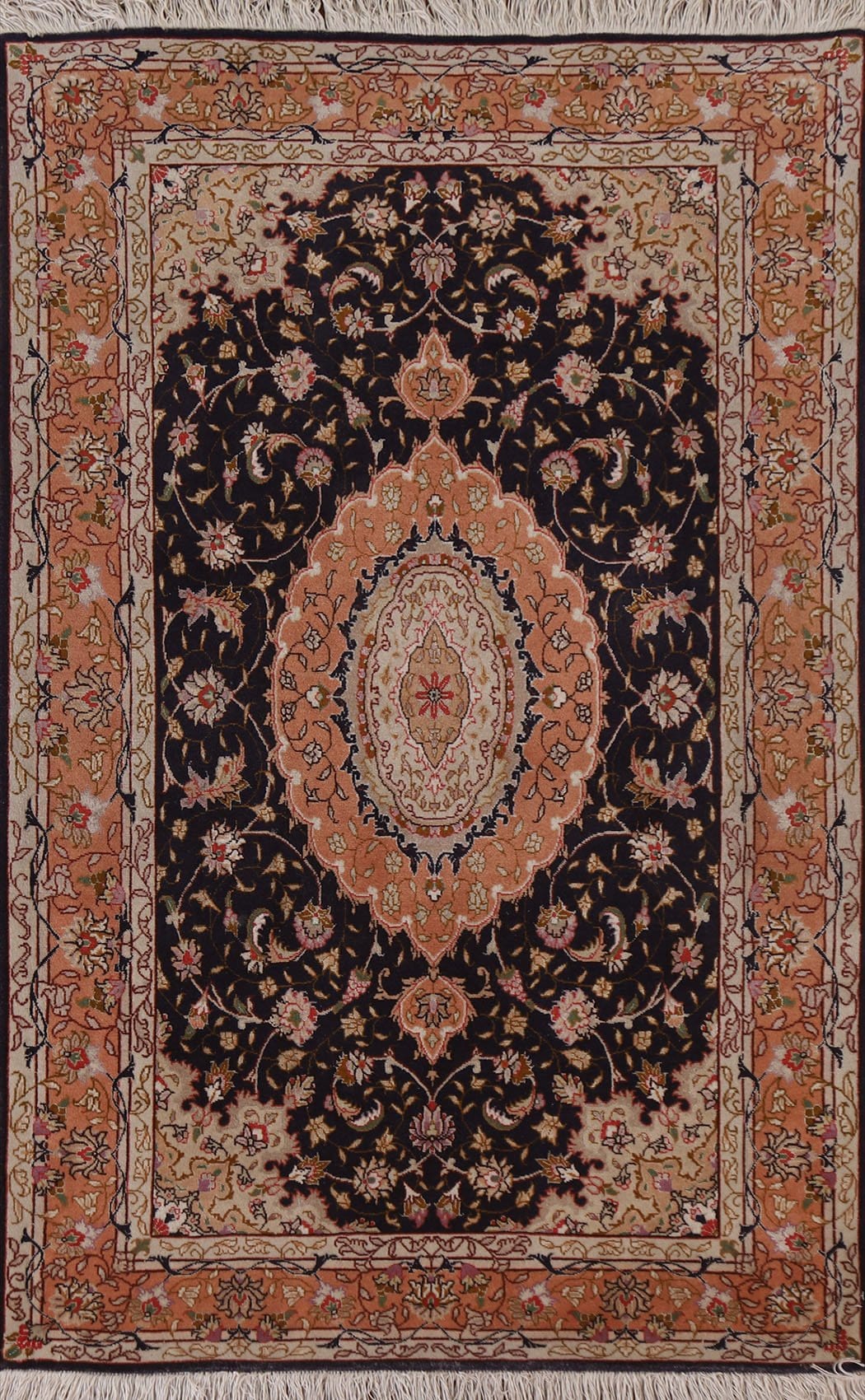 Navy Blue Floral Tabriz Persian Area Rug 3x5