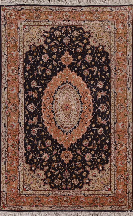 Navy Blue Floral Tabriz Persian Area Rug 3x5