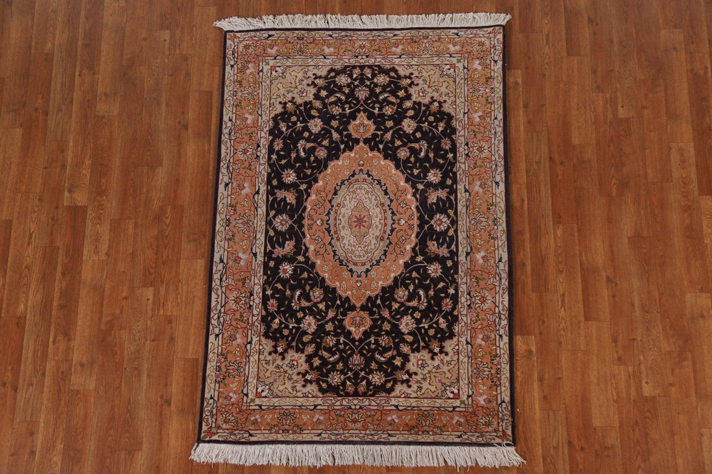 Navy Blue Floral Tabriz Persian Area Rug 3x5