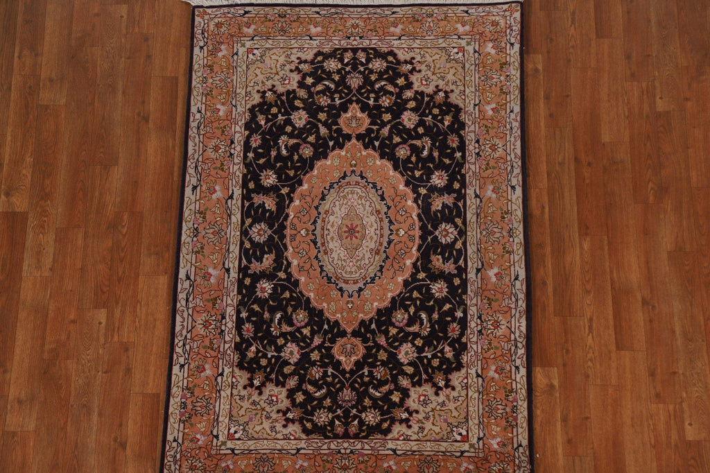 Navy Blue Floral Tabriz Persian Area Rug 3x5