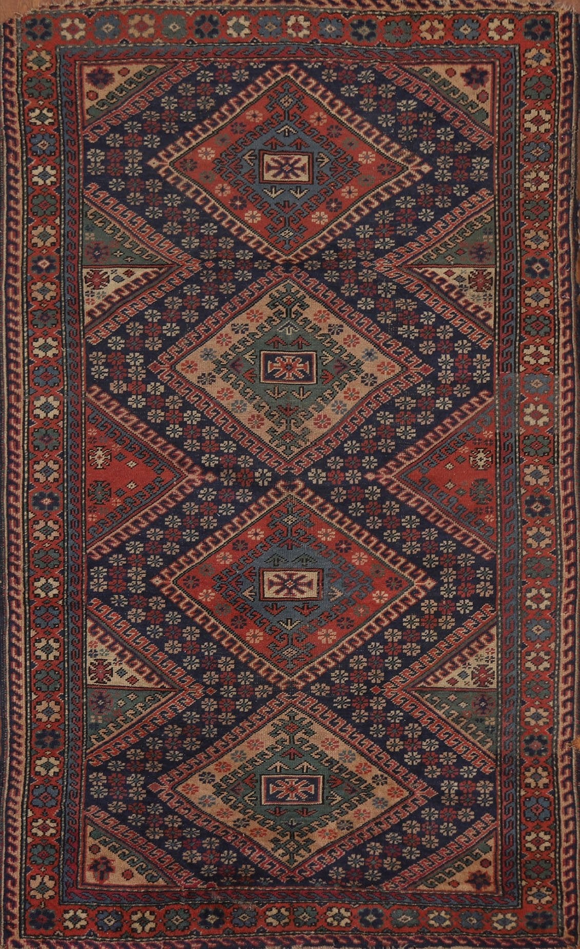 Pre-1900 Antique Kazak Turkish Area Rug 4x7