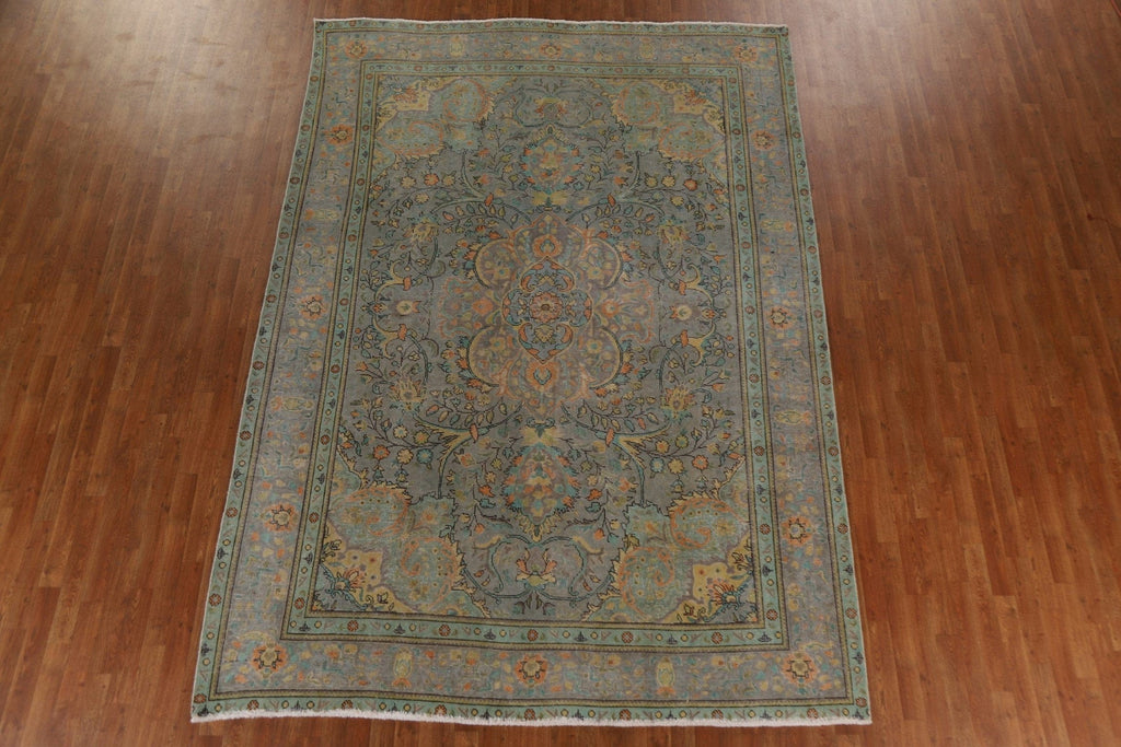 Distressed Over-Dyed Tabriz Persian Area Rug 8x11