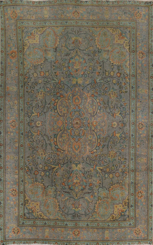 Distressed Over-Dyed Tabriz Persian Area Rug 8x11