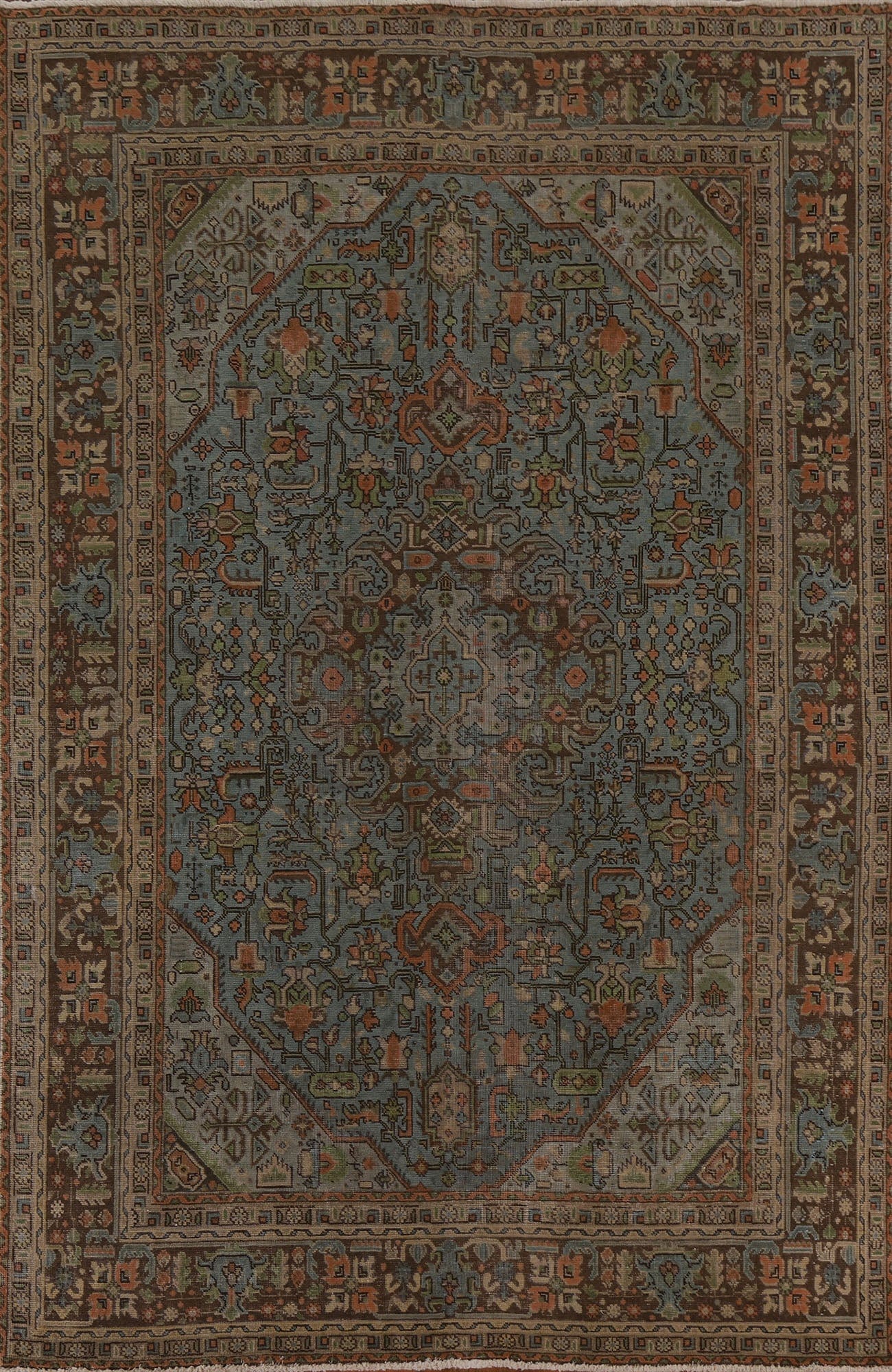 Distressed Over-Dyed Tabriz Persian Area Rug 7x9