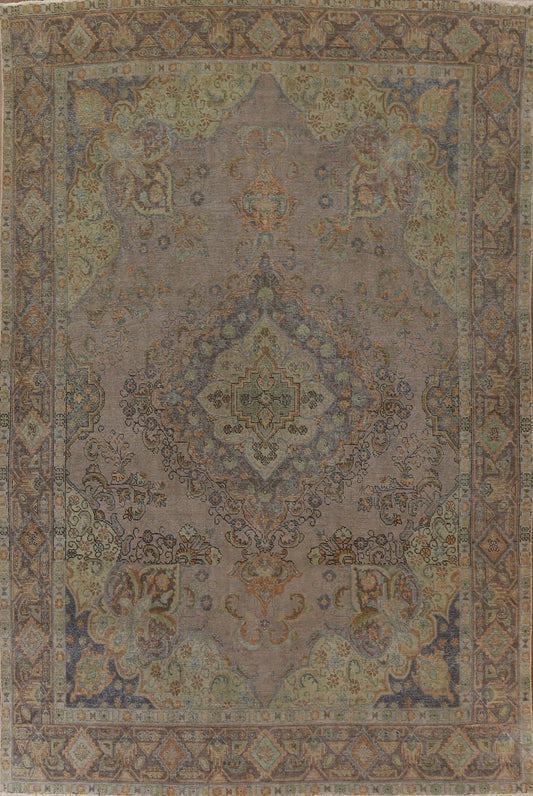 Distressed Over-Dyed Tabriz Persian Area Rug 9x12