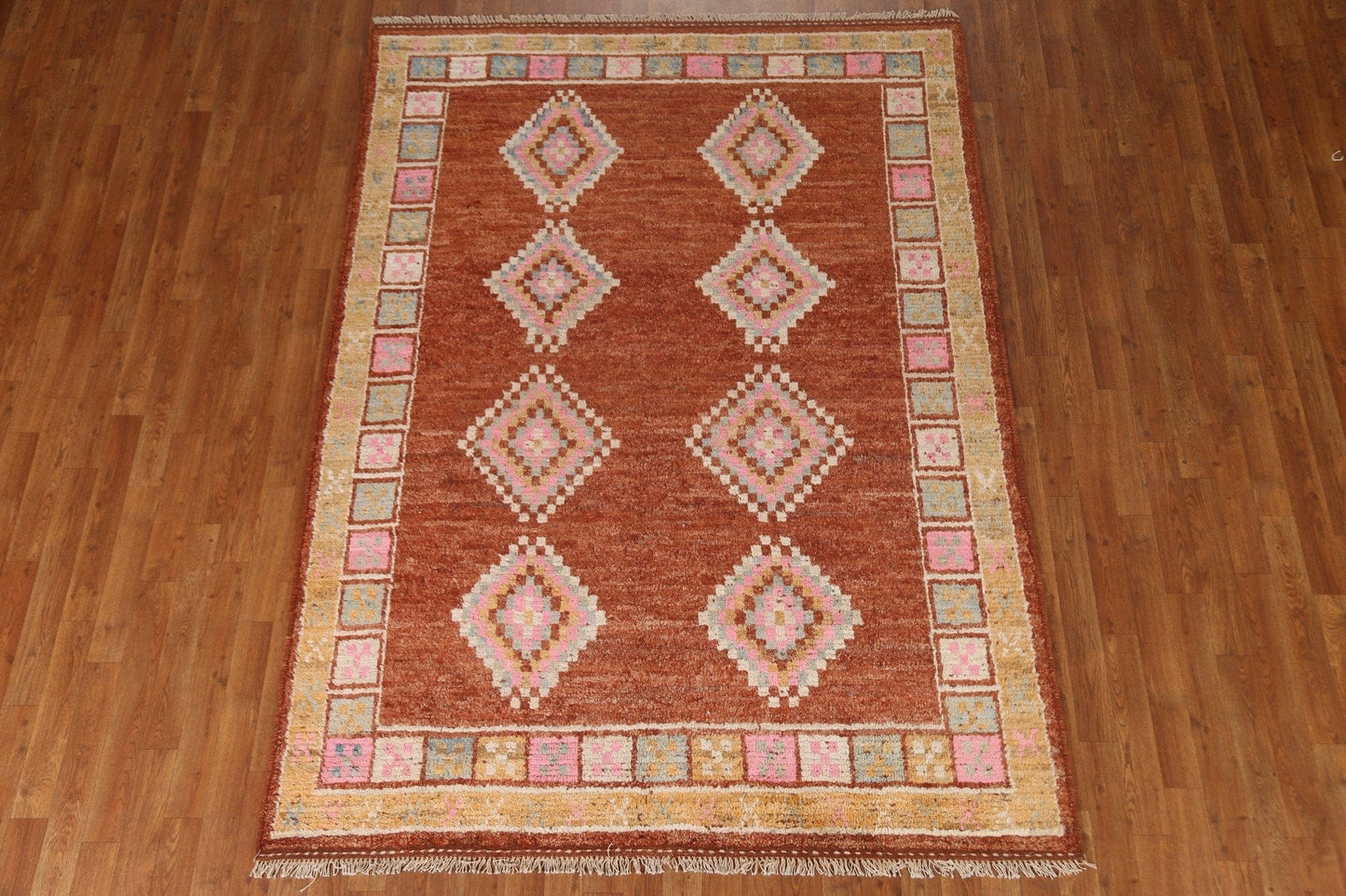 Orange Moroccan Geometric Area Rug 6x8