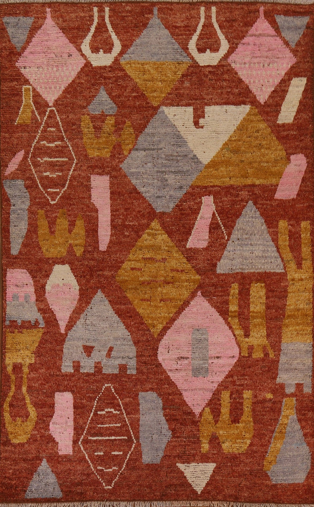 Orange Wool Moroccan Oriental Area Rug 7x10