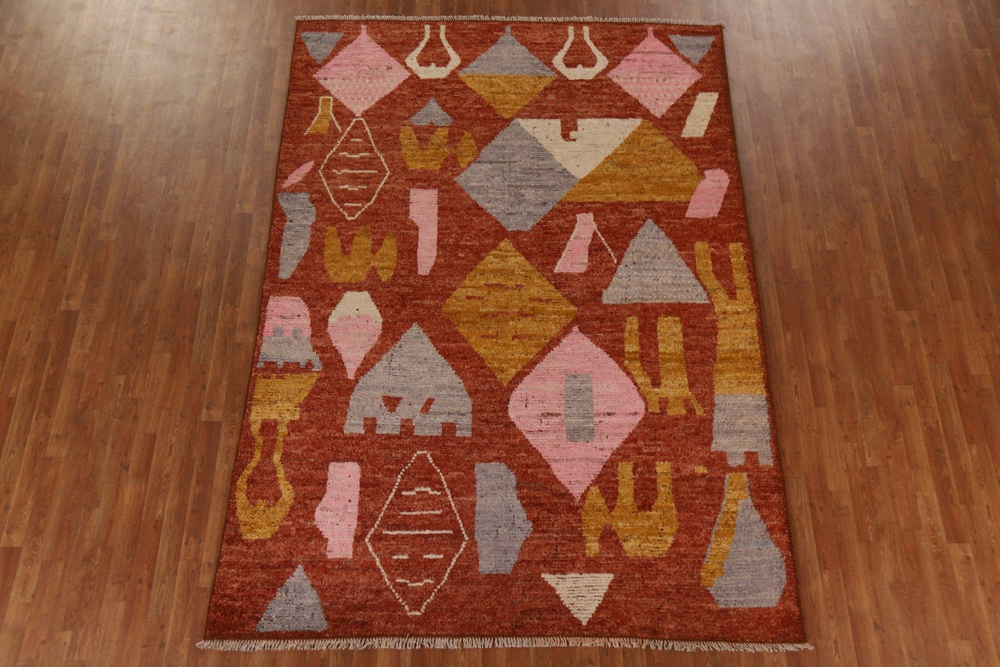 Orange Wool Moroccan Oriental Area Rug 7x10