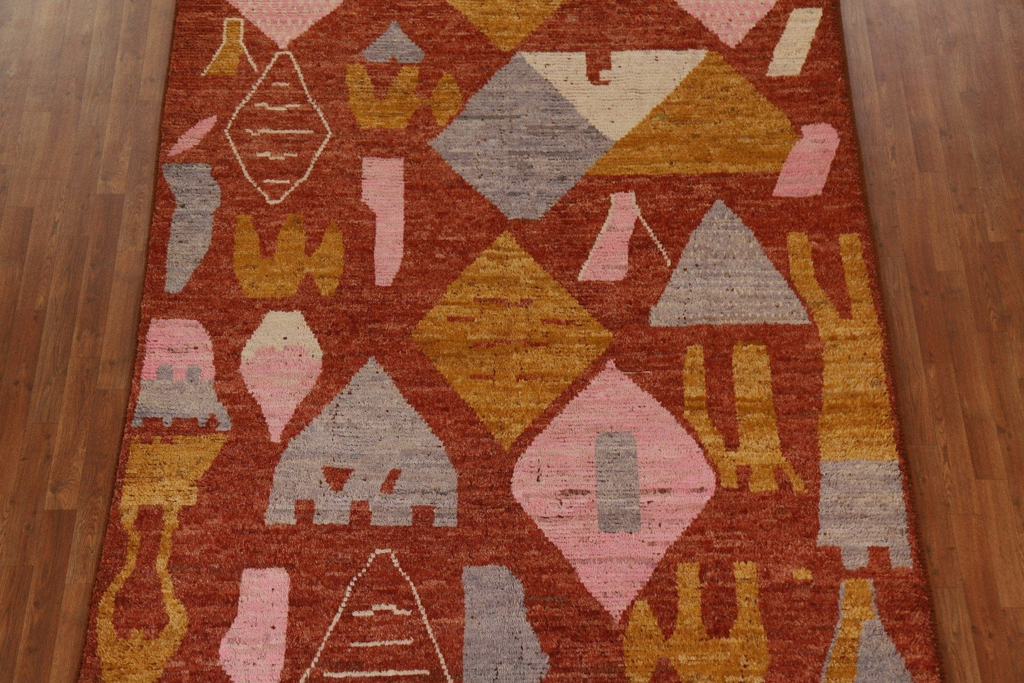 Orange Wool Moroccan Oriental Area Rug 7x10