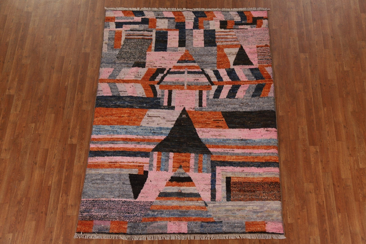 Pink Geometric Moroccan Wool Area Rug 6x8