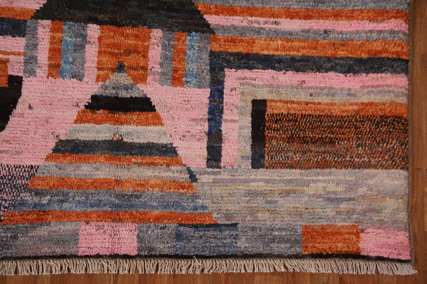 Pink Geometric Moroccan Wool Area Rug 6x8