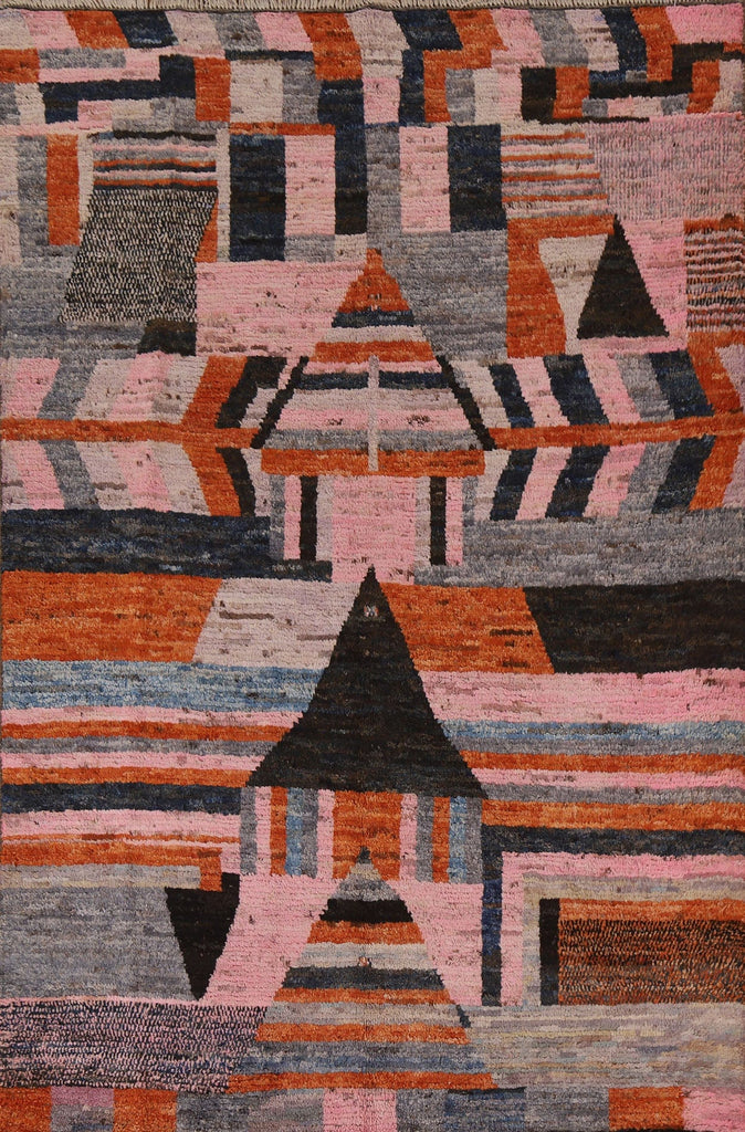 Pink Geometric Moroccan Wool Area Rug 6x8