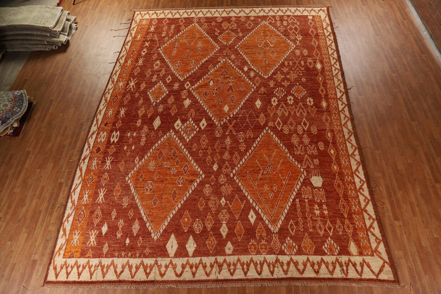 Orange Tribal Moroccan Large Wool Rug 13x17