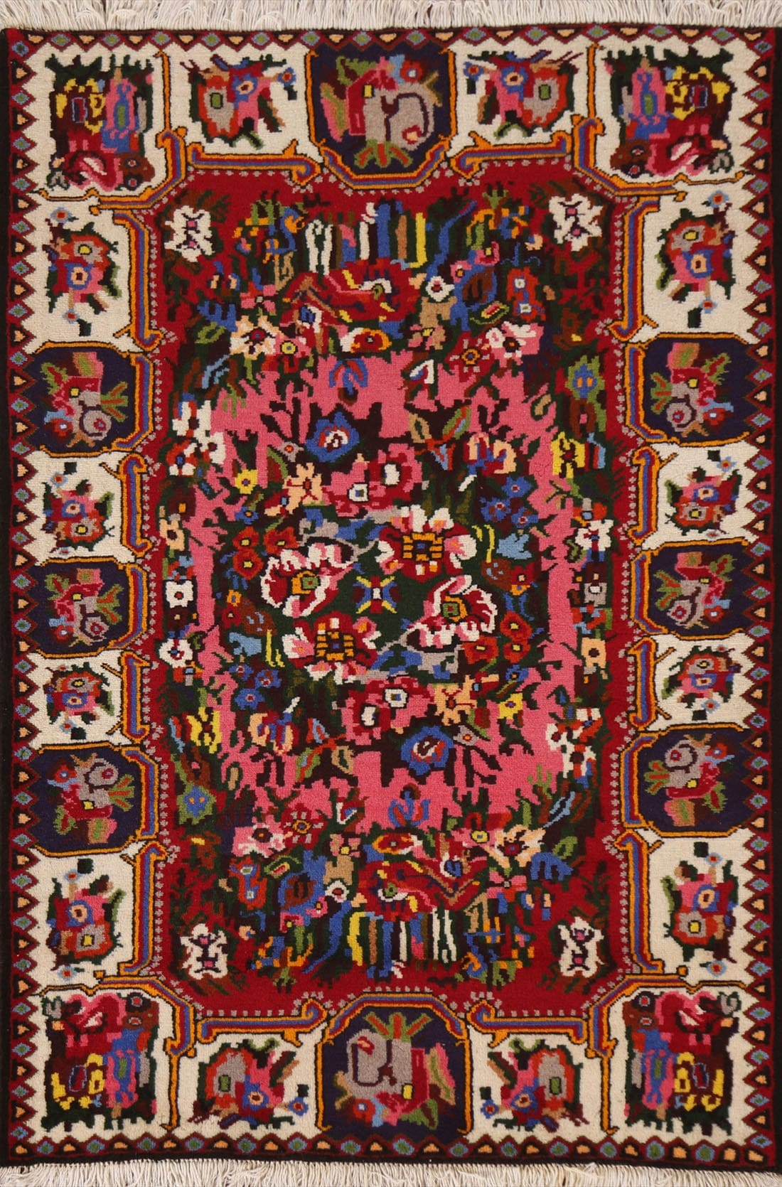 Hand-Knotted Wool Bakhtiari Persian Rug 4x5