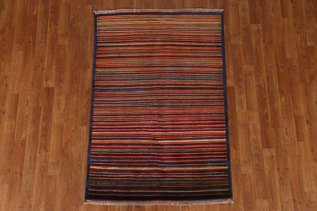 Modern Gabbeh Kashkoli Striped Area Rug 3x5