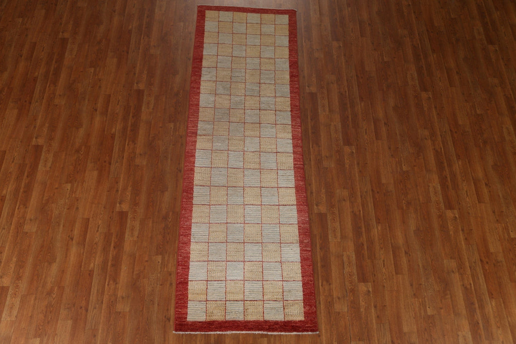 Checkered Gabbeh Kashkoli Wool Runner Rug 3x9