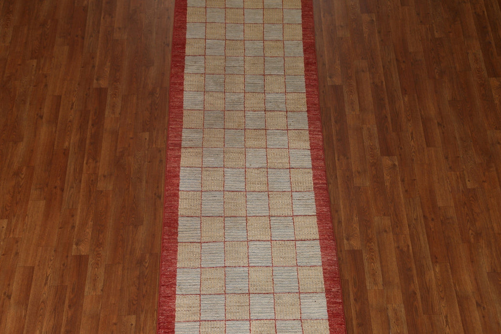 Checkered Gabbeh Kashkoli Wool Runner Rug 3x9