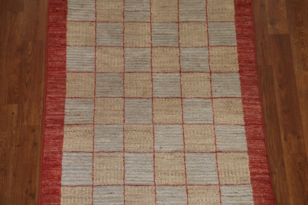 Checkered Gabbeh Kashkoli Wool Runner Rug 3x9