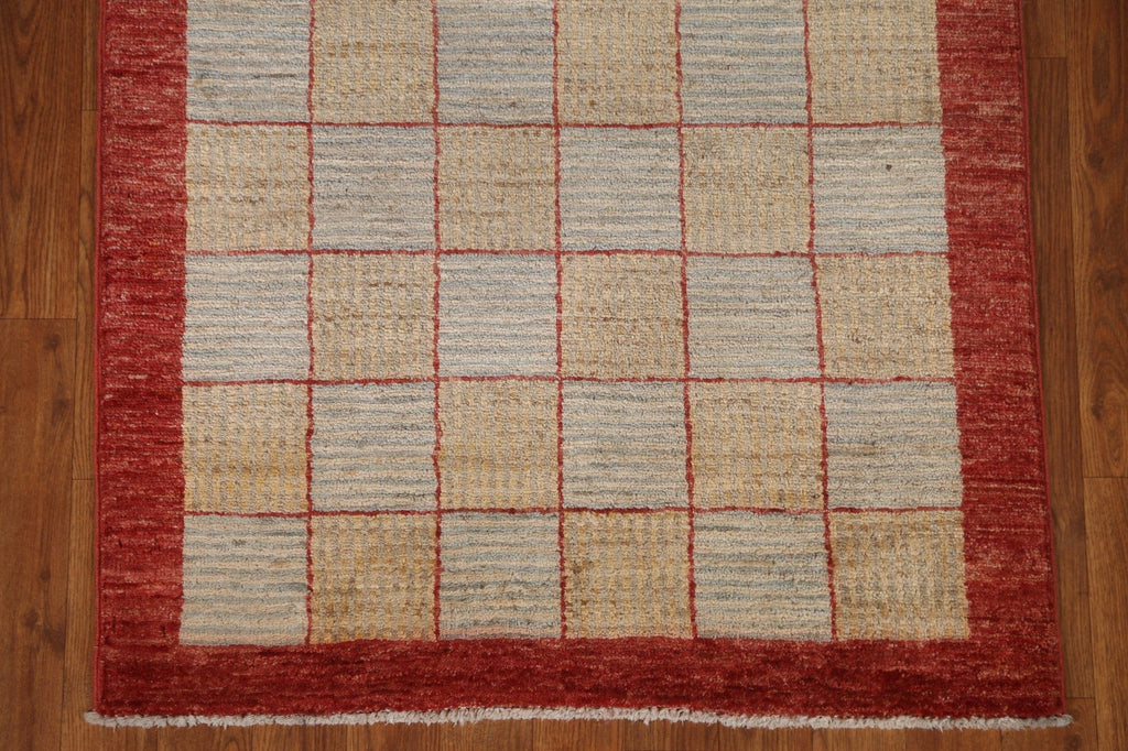 Checkered Gabbeh Kashkoli Wool Runner Rug 3x9