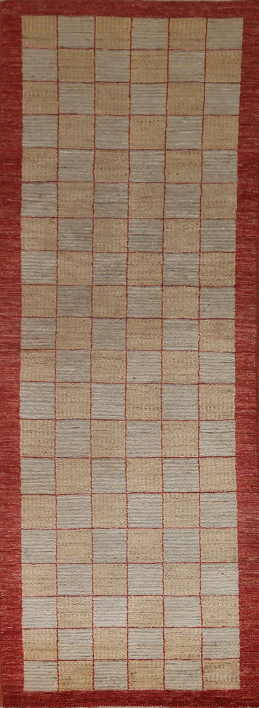 Checkered Gabbeh Kashkoli Wool Runner Rug 3x9