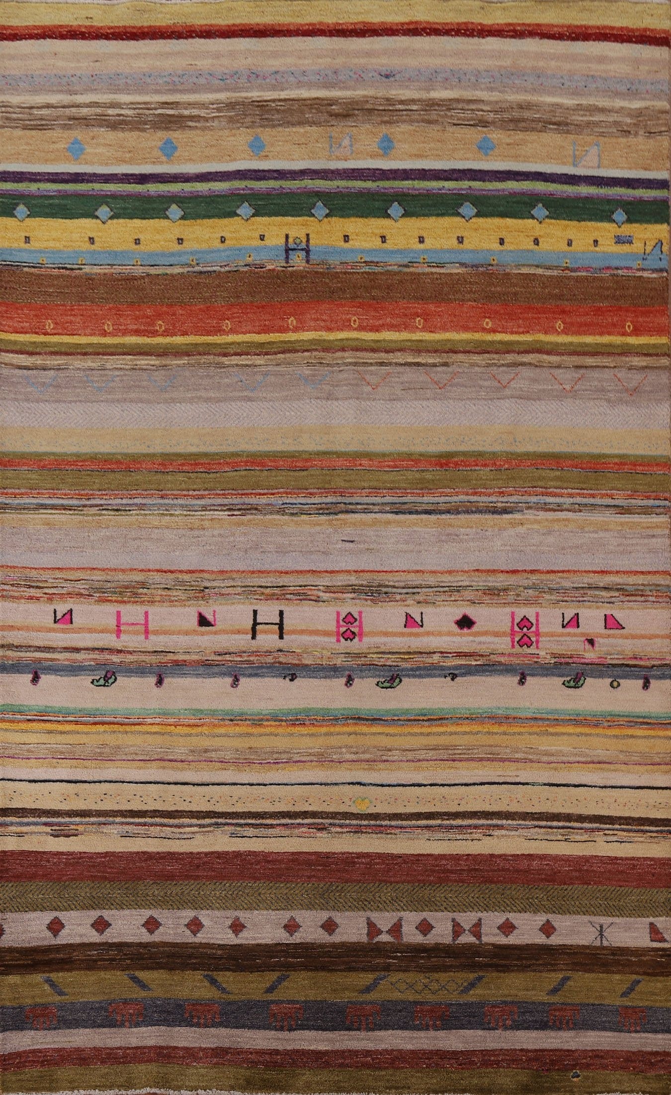 Striped Gabbeh Kashkoli Tribal Area Rug 6x9