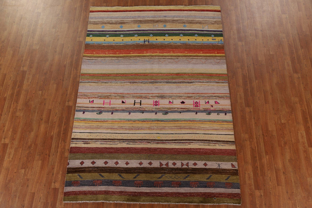 Striped Gabbeh Kashkoli Tribal Area Rug 6x9