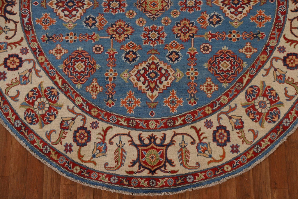 Blue Geometric Kazak Round Area Rug 7x7