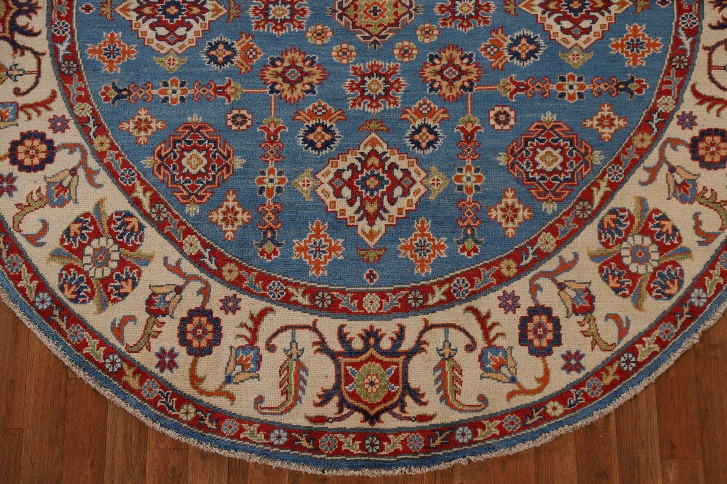 Blue Geometric Kazak Round Area Rug 7x7