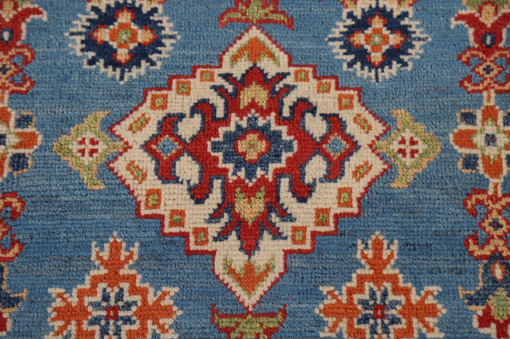 Blue Geometric Kazak Round Area Rug 7x7