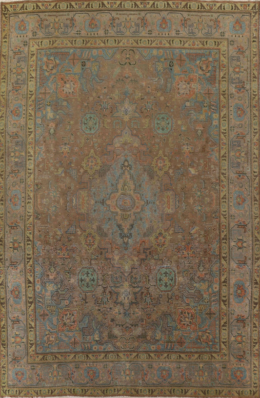 Distressed Over-Dyed Tabriz Persian Area Rug 10x13